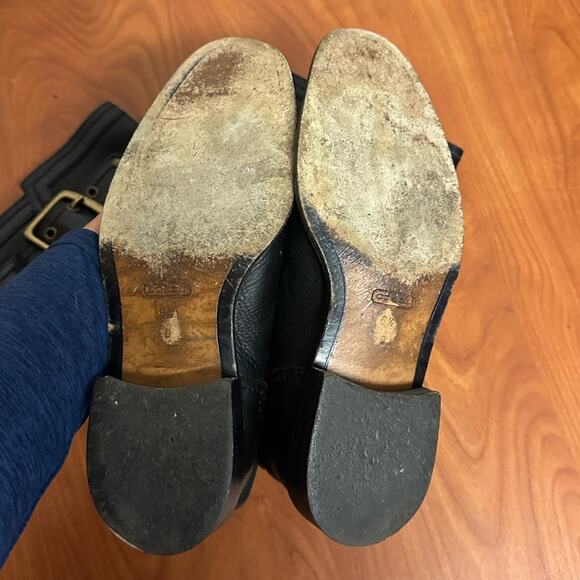 Coach Victoria Black Leather Riding Boots Brass Buckles Size 6.5 Minimalist - Picture 9 of 13